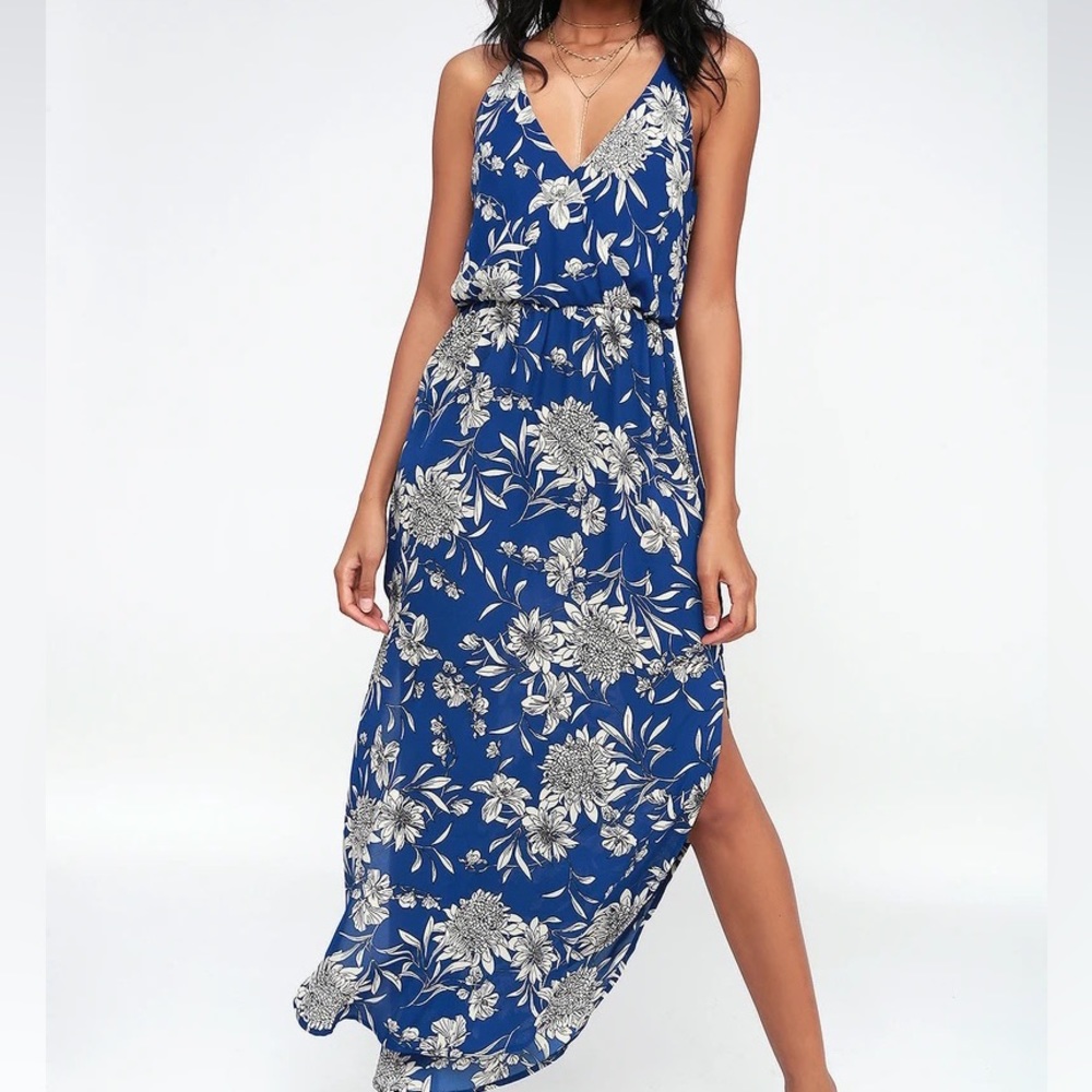 Lulus Blue Floral Print Midi Dress